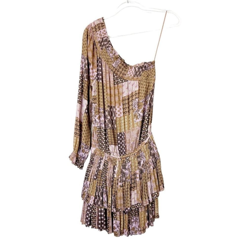 Current‎ Air One Shoulder Dress Womens Size XS Smocked Patchwork Tiered